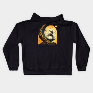 Dirt bike stunt w/moon orange and black Kids Hoodie